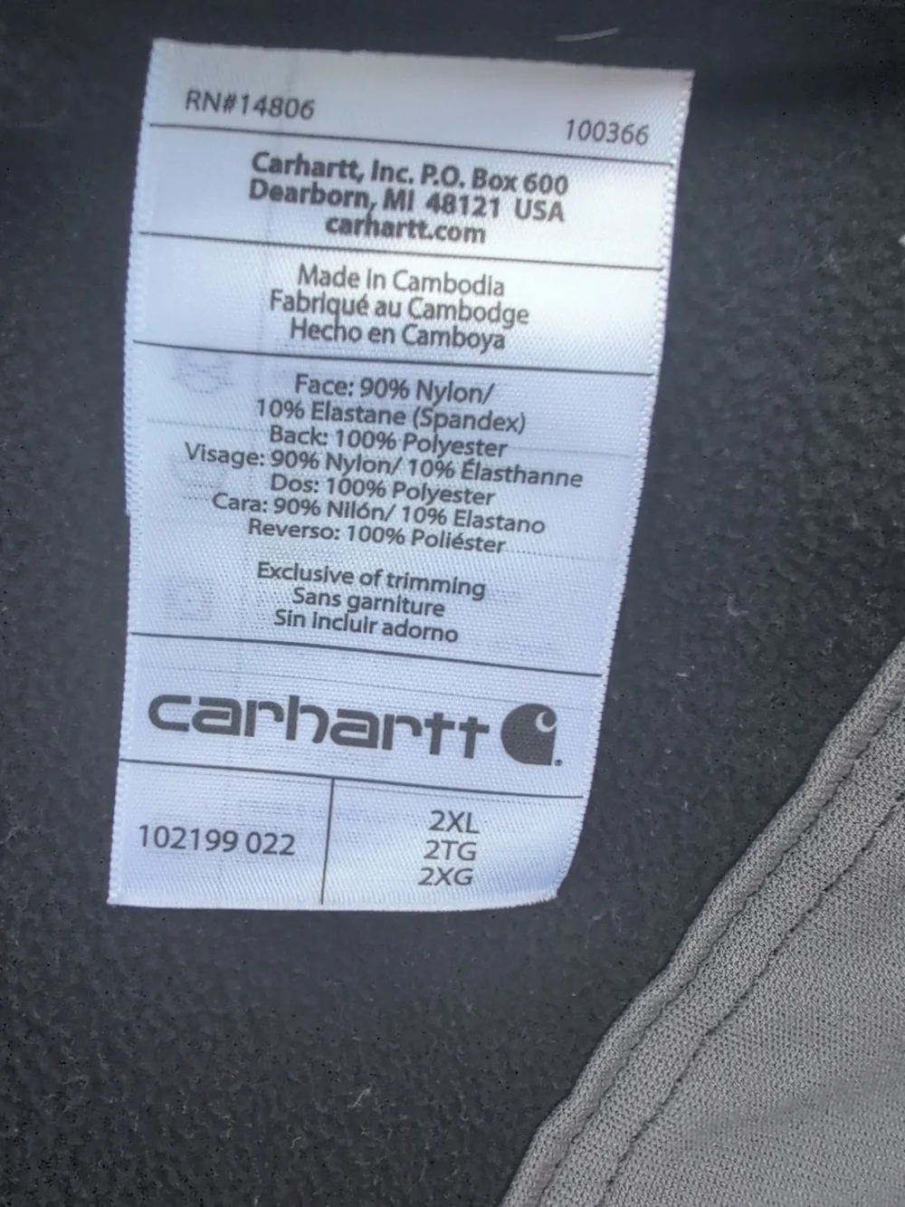 Carhartt Crowley Jacket XXL Gray Softshell Fleece Lined Water Resistant Work